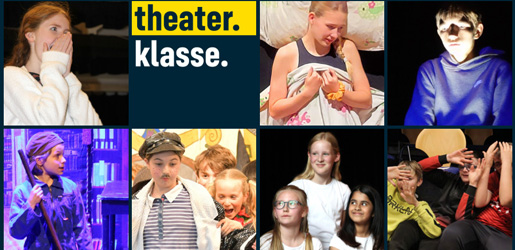 Titelseite der Internetseite theaterklasse.de, die die Projektdokumentationen des Jahrgangs 2022/2023 aus Baden-Württemberg zeigt